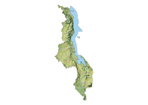Isolated map of Malawi with capital, national borders, important cities, rivers,lakes. Detailed map of Malawi suitable for large size prints and digital editing.