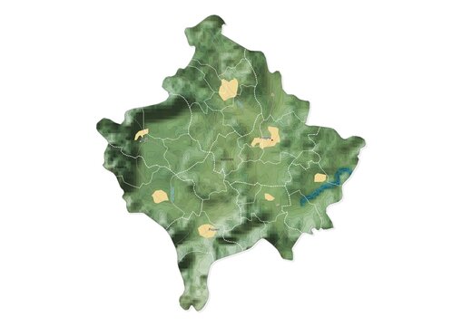 Isolated map of Kosovo with capital, national borders, important cities, rivers,lakes. Detailed map of Kosovo suitable for large size prints and digital editing.