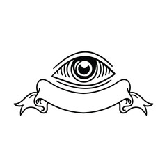 hand drawn eye with ribbon doodle illustration for tattoo stickers poster etc