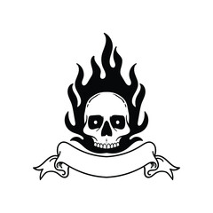 hand drawn skull fire with ribbon doodle illustration for tattoo stickers poster etc