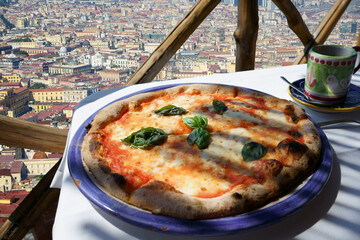 Italian pizza Margherita in Naples pizzeria