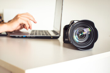 laptop and camera in the office