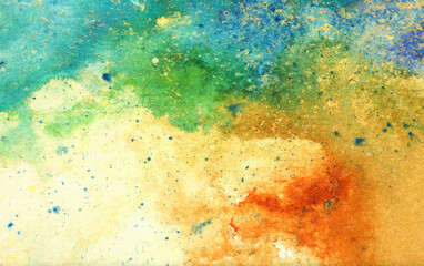 Art Abstract acrylic and watercolor  smear blot painting with gold glitter drops. Color texture background.