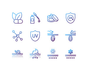 Skin care flat line icons set. Cosmetic product package. Simple flat vector illustration for store, web site or mobile app