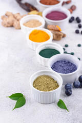 Various healthy superfoods powder