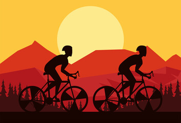 Fototapeta na wymiar cyclists in sunset