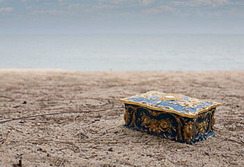 Treasure chest with sea background