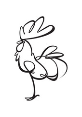 hand drawn illustration of a rooster, chicken in a signature style