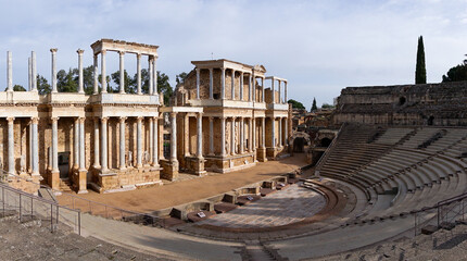 Obraz premium panorama view of the Roman amphitheater in historic Merida