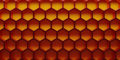 Red honeycomb or hexagon background, using as modern header or backdrop, 3d rendering