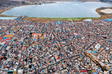 Top-down view of Puno town in Peru