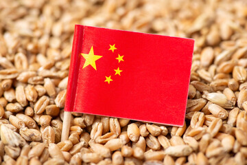 Flag of China on wheat grain. Growing bread in China concept