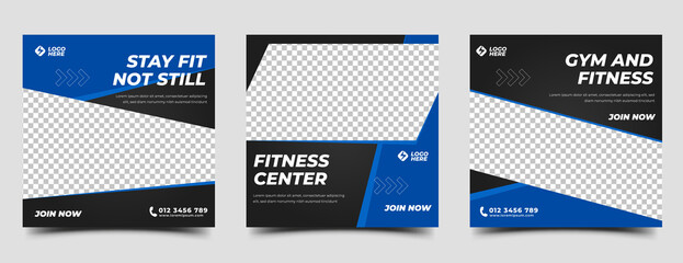 Gym, fitness, and workout social media post template. Modern square banner with place for the photo.