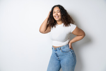 Studio portrait of beautiful brunette young dark-skinned woman