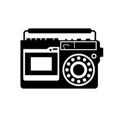 Retro Radio Silhouette. Black and White Icon on Isolated White Background Suitable for Logo or Design Element