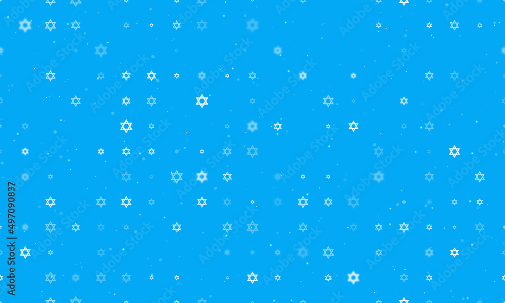 Poster seamless background pattern of evenly spaced white star of david symbols of different sizes and opac