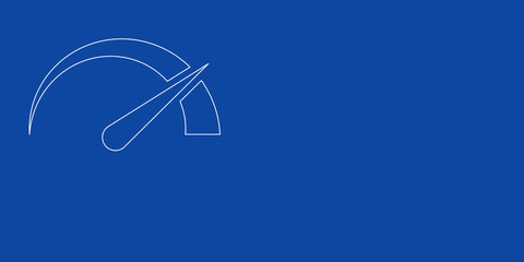 Fototapeta na wymiar A large white outline tachometer symbol on the left. Designed as thin white lines. Vector illustration on blue background