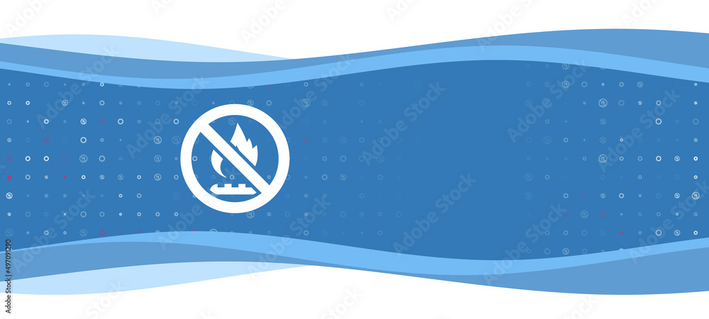Poster blue wavy banner with a white no gas symbol on the left. on the background there are small white sha