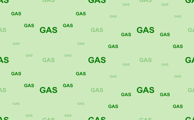 Seamless pattern of large and small green gas text symbols. The elements are arranged in a wavy. Vector illustration on light green background