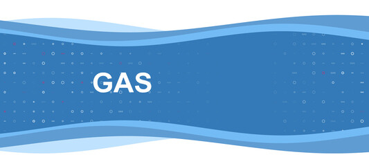 Blue wavy banner with a white gas text symbol on the left. On the background there are small white shapes, some are highlighted in red. There is an empty space for text on the right side