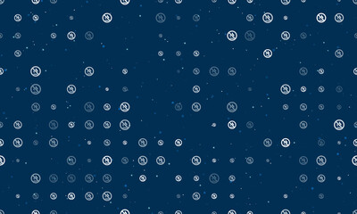 Seamless background pattern of evenly spaced white no gas symbols of different sizes and opacity. Vector illustration on dark blue background with stars
