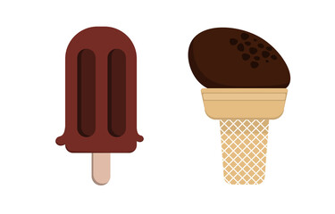 Chocolate ice cream vector, simple flat and solid style, summer dessert concept, isolated on white background.