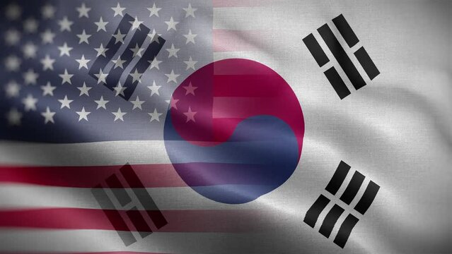 USA South Korea Flag Loop Background 4K