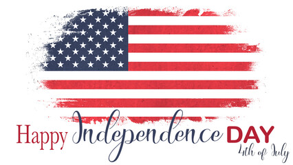 HAPPY INDEPENDENCE DAY - 4th of July America / United States background pattern template illustration - Brushstroke paint brush splash in the colors of american flag, isolated on white texture