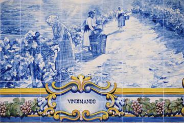azulejos, tiles, at railway station of Pinhao, Douro Valley, Portugal