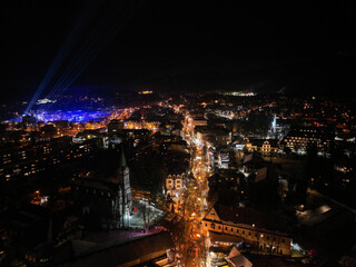 Fototapeta na wymiar Aerial night view of the city of Zakopane in Poland
