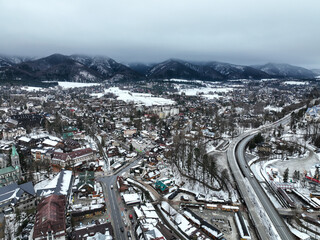 Aerial view of the city of Zakopane in Poland - obrazy, fototapety, plakaty