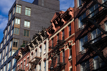 Row of Beautiful Old Buildings with Fire Escapes on the Lower East Side of New York City