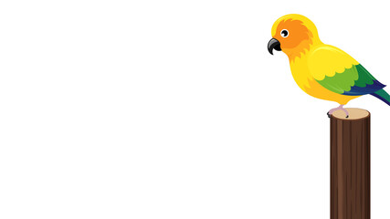 丸太に乗ったコガネメキシコインコのイラスト_フレーム_16:9