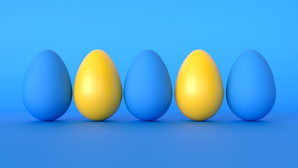 Easter eggs, blue and yellow eggs, ukraine symbol. 3d render illustration