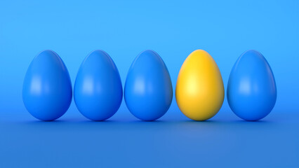 Easter eggs, blue and yellow eggs, ukraine symbol. 3d render illustration