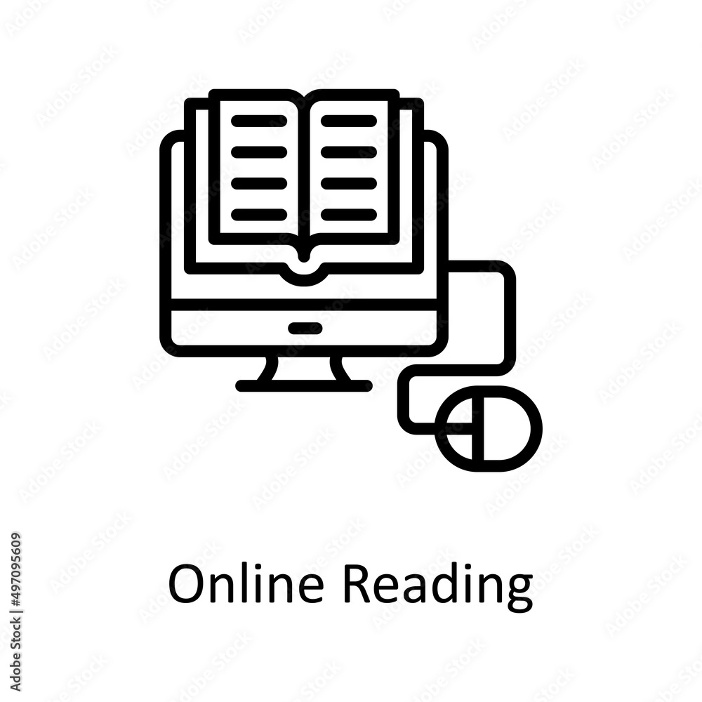 Poster online reading vector outline icon design illustration. educational technology symbol on white backg