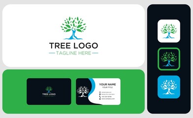 Package logo design and business card. Tree and roots logo design vector isolated, abstract tree logo design
