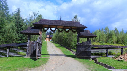 wooden church gate in Bucovina
