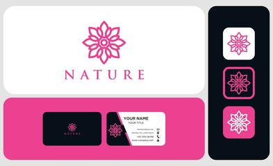 Package logo design and business card. Beautiful flower line decoration vector logo icon