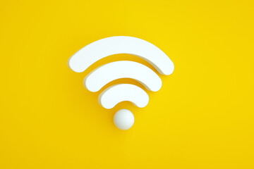 wi fi symbol over yellow  background, 3d rendering - 497098495