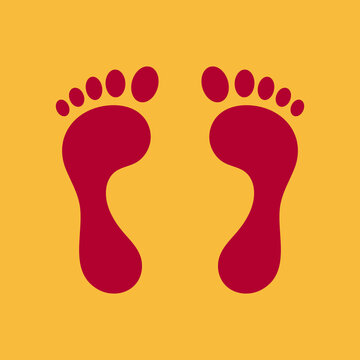Female's red footprint Vector illustration isolated on yellow background. Newly married woman's red footprint. Happy Dhanteras, Goddess Lakshmi footprint. EPS 10 file format.