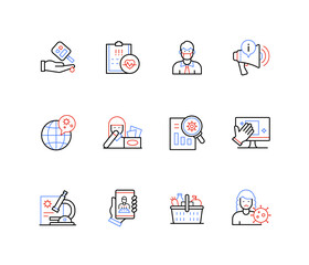 Fight against infectious virus - line design style icons