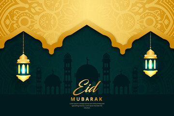 Arabic Islamic Creative Luxury Eid Mubarak background Design With Gold Mandala  
