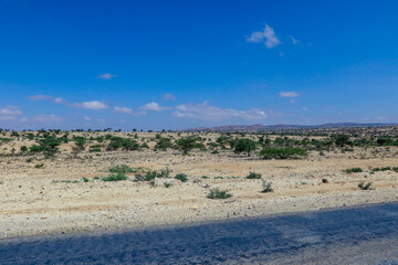 Laas Geel, Somaliland - November 10, 2019: Panoramic View from the Las Geel Caves to the Around Valley