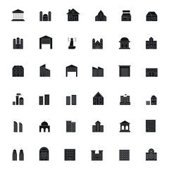 Building black icon set silhouette vector