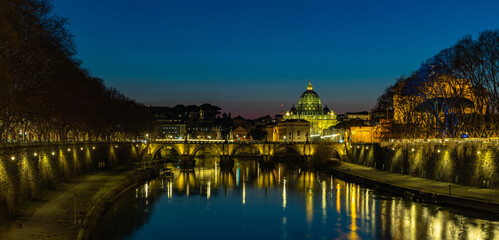 St. Angelo Bridge and St. Peter's Basilica at Night