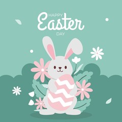Obraz na płótnie Canvas greeting card easter day egg illustration egg and flower happy easter day rabbit