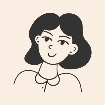 Girl icon. Black and white clipart. Icon for the site. Flat design, cartoon, vector illustration. All elements are isolated.