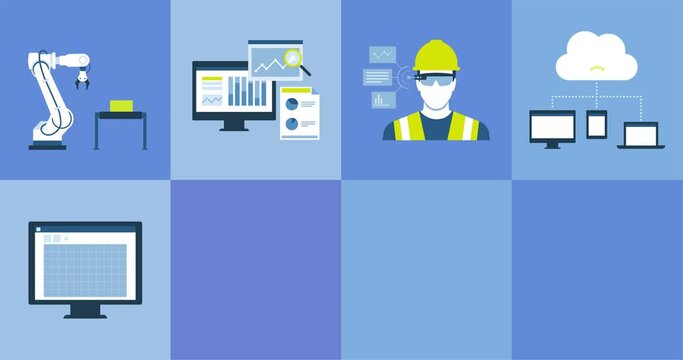 Industry 4.0 and automation icons set