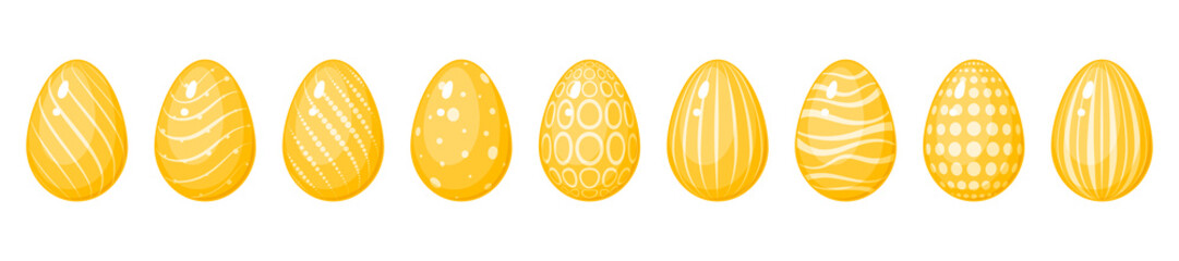 Set of yellow Easter eggs with decoration